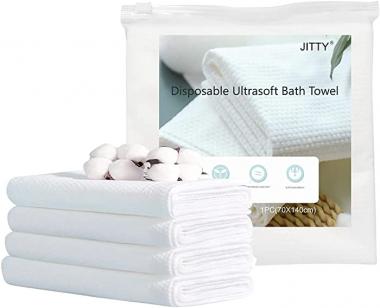 JITTY Disposable Bath Towels Portable Soft Cotton Towel Set for Hotel Bathroom Spa Travel Highly Absorbent 27x55 Inch 4 Individual Pack