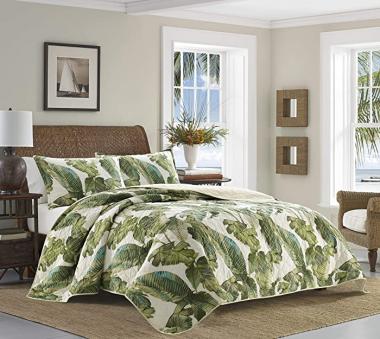 Tommy Bahama | Fiesta Palms Collection | Quilt Set-100% Cotton, Reversible, Lightweight & Breathable Bedding, Pre-Washed for Added Softness, King, Green