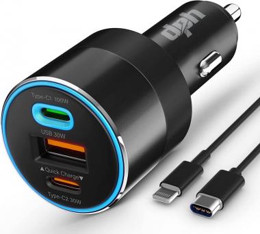 160W USB C Car Charger Emark Lightning Cable, DPH Type C Car Charger QC3.0 PD3.0, Metal 3 Port Super Fast Charging Car Adapter for iPhone 13/12/11 Pro Max, Samsung S22 S21 iPad MacBook Pro Air Laptop