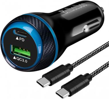 45W Type C Super Fast Car Charger,USB-C PD25W/PPS27W&USB A QC3.0 18W Compatible with Samsung S22/S21Ultra/Plus/Note20/S20-4FT Type-C Cord