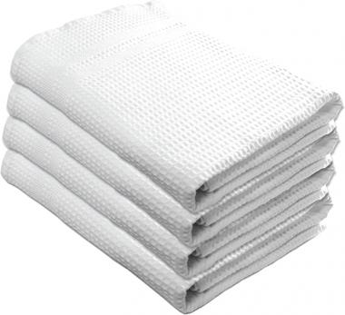 Premium Waffle Weave Bath Towels 4 Pc Set 100% Natural Cotton Quick Dry Lint Free Soft Luxurious Fabric Solid Colors Oversized Thin Cloth Fade Resistant (White)