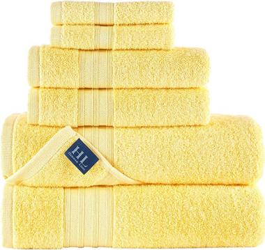 Hammam Linen Yellow 6 Pack Bath Linen Sets for Bathroom Original Turkish Cotton Soft, Absorbent and Premium 2 Bath, 2 Hand, 2 Washcloths