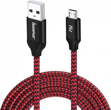 Android Charging Cable, 15ft PS4 Controller Charger Cable, iSeekerKit Durable Micro USB 2.0 Charging Cord Wire Compatible for Samsung Galaxy S7 Edge/S6/Note5,Sony,LG,Moto,HTC,Smartphones (Red)