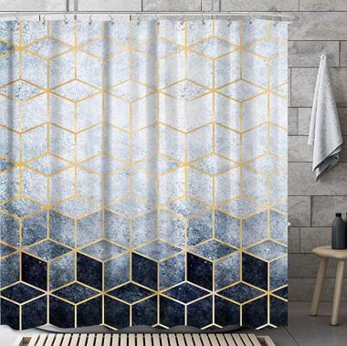 KOMLLEX Vintage Grey Black Marble Shower Curtain 60Wx72H Inch Abstract Fabric Ombre Shower Curtain Set Modern Geometric Grid Cubic Bath Accessories for Bathroom Men Texture Luxury Art Bathtub Decor