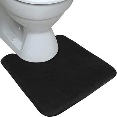 Gorilla Grip Thick Memory Foam Bathroom Rug for Toilet Base, Soft Absorbent Velvet Topside Floor Mats, U-Shape Contour Mat, Machine Wash, Cushioned Luxury Rugs for Bath Room, 22.5x19.5, Black