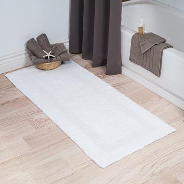 Cotton Bath Mat- Plush 100 Percent Cotton 24x60 Long Bathroom Runner- Reversible, Soft, Absorbent, and Machine Washable Rug by Lavish Home (White)