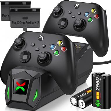 Controller Charger Station with 2x2550mAh Rechargeable Battery Packs for Xbox One/X/S/Elite/Xbox Series X|S, High Speed Charging Station Dock with 4 Batteries Cover for Xbox Controller Battery Pack