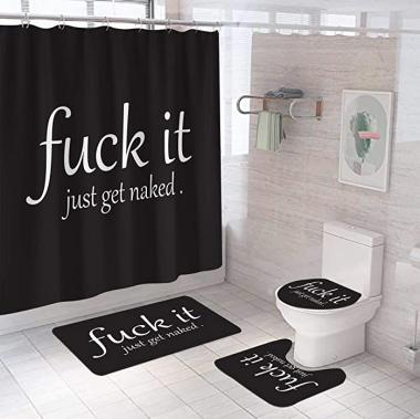 Bomehsoi Get Naked Bath Mat and Shower Curtain,Funny Fuck it Shower Curtain Sets,Bathroom Sets with Shower Curtain and Rugs,Toilet Lid Cover Bath Mat 4 PCS with 12 Hooks,Bathroom Decor Sets