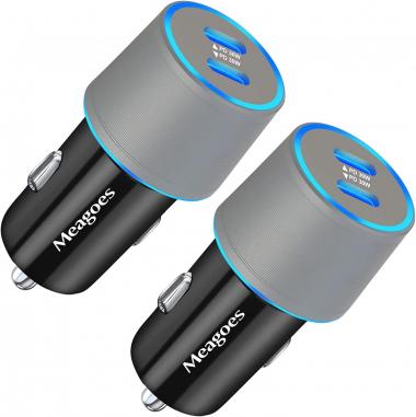 USB C Car Charger Fast Charging, Meagoes 2-Pack 12 Volt 60W Dual PD Rapid Charge Cigarette Lighter Adapter, 30W Type C PPS Cargador para Carro Compatible for iPhone, Samsung Galaxy, Google Pixel Phone