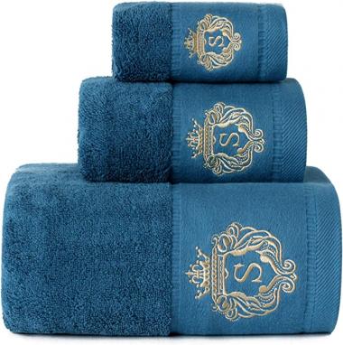 Premium 100% Pure Cotton Bath Towel Luxury Hotel & Spa Bathroom Hand Towels Embroidery Washcloth Decoration Bath Sheets (Peacock-Blue)