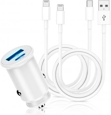 iPhone Fast Car Charger, [Apple MFi Certified] Apple Car Charging Adapter, Dual Port USB A and USB C Plug with 2Pack 6ft Lightning Cable for iPhone 14 Pro/13 Pro Max/12 Mini/11 Pro/SE/X/8 Plus, iPad