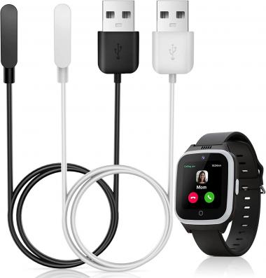 [2-Pack] Magnetic Charger Compatible with Cosmo JrTrack/Cosmo JrTrack 2 Kid’s Smartwatch, Portable Magnetic Replacement USB Charging Cable Accessories for Cosmo JrTrack/Cosmo JrTrack 2, Black + White