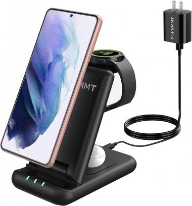 Wireless Charger for Samsung, 3 in 1 Foldable Charging Station/Dock 18W Designed for Samsung S22/S21/Ultra/Plus/S20/S10/S9/Note20/Note10/Z Flip/Fold 4, Galaxy Watch 5/4/3 Active 2, Buds +/Pro/Live