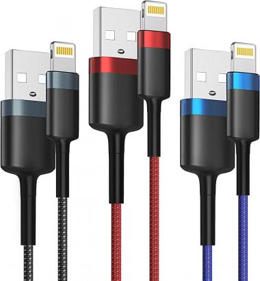 LTI-Direct Lightning Cable iPhone Charger Cable 10ft, 3PACK 10 Foot iPhone Charging Cord Fast Nylon Braided Long Charger for iPhone 11 Pro Max XS XR X 8 7 6 Plus 5,iPad (3pack 10ft)