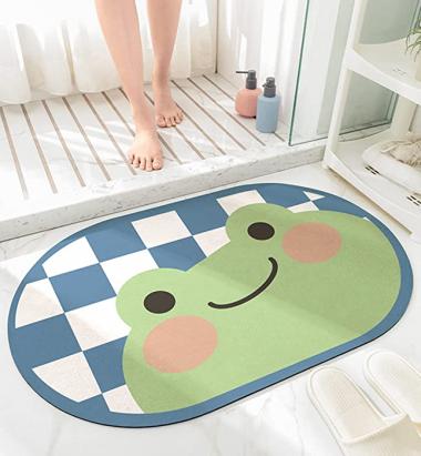 Cute Cartoon Bathroom Rug Mat, Super Absorbent Quick Dry Dirt Resistant Bath Rugs, Non-Slip Washable Floor Carpet Mats for Shower Sink Bathtub, 16" x 24"