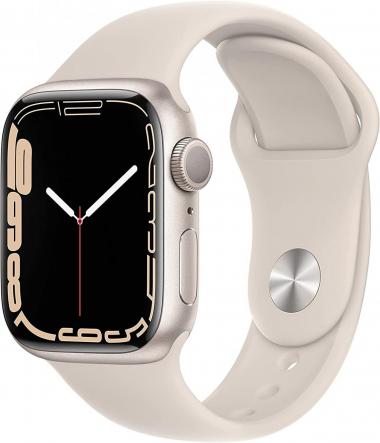 Apple Watch Series 7 (GPS, 41mm) Starlight Aluminum Case with Starlight Sport Band, Regular (Renewed)