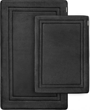 MICRODRY Quick Dry Memory Foam Luxury Framed Bath Mat Rug with, GripTex Skid Resistant Base, Ultra Absorbent, Comfort Soft, Easy Care, Fade & Pilling Resistant, 2pc Set, 17x24” and 21x34”, Black