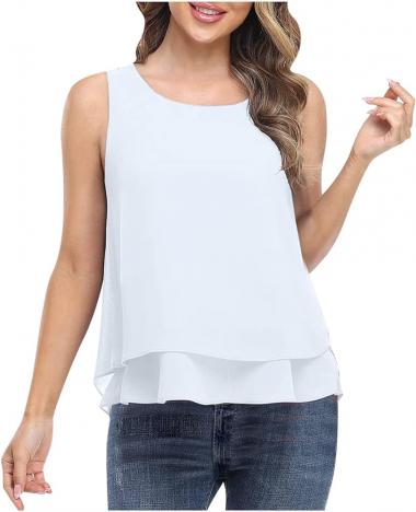 DASAYO Women Sleeveless Double Layers Chiffon Tank Tops Solid Casual Fashion Comfy Shirts Flowy Trendy Blouses Shirt Top