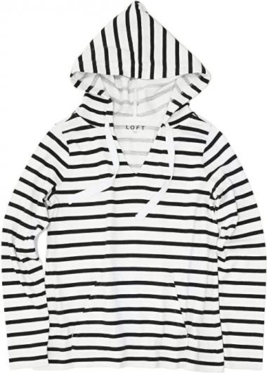 Ann Taylor LOFT Women's Beach Striped Hoodie Sweatshirt