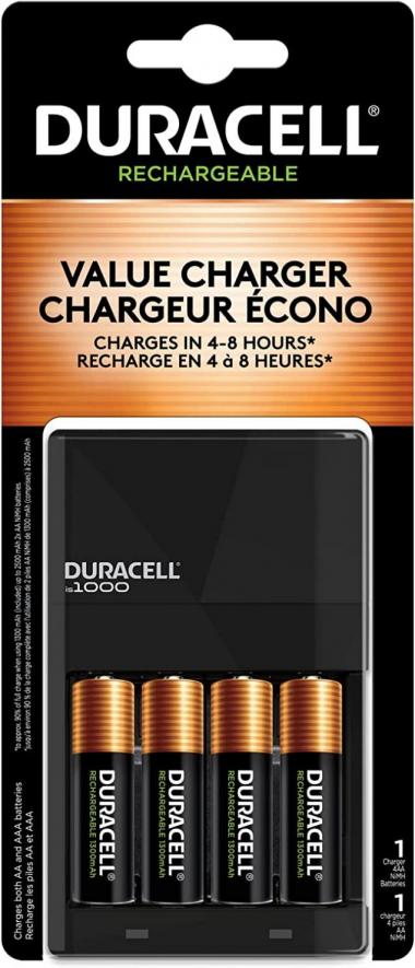 Duracell Ion Speed 1000 Battery Charger for AA and AAA batteries, Includes 4 Pre-Charged AA Rechargeable Batteries, for Household and Business Devices