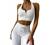 Meyeeka Women's 2 Piece Ribbed Seamless Workout Sets Short Sleeve Crop Top Drawstring Yoga Outfits Sets