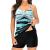 YALFJV Tankini Bathing Suits for Women Color Block Printed Tummy Control Swimsuits with Boy Shorts Two Piece Modest Swimwear