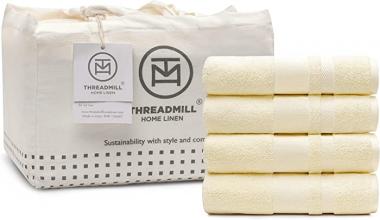 Threadmill Luxury 100% Cotton Bath Towels Set of 4 - Ivory 600 GSM 30"x54" Ultra Soft, Quick Dry & Super Absorbent Bath Towels - Premium Hotel Quality Lint Free Shower Towels for Spa & Daily Use