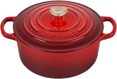 Le Creuset Cerise with SS Figural Heart Knob Enameled Cast Iron Signature Round Dutch Oven, 3.5 qt