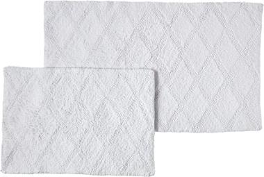 Vera Wang | Tufted Diamond Collection | Soft and Absorbent, Plush Reversible Bath Rug Set, Modern Designer Style for Bathroom Décor, 2-Piece, White,USHS6D1117231