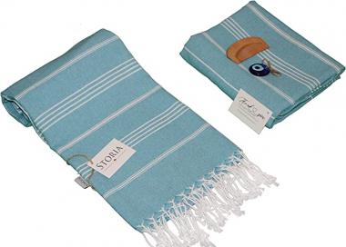 STORIA - Turkish Beach Towel - Turkish Bath Towels - Quick Dry Beach Towels - %100 Cotton - Thin Towels - Large Turkish Towels for Bath, Hammam, Beach, Pool, Gym, Yoga and Picnic Blanket (Turquoise)