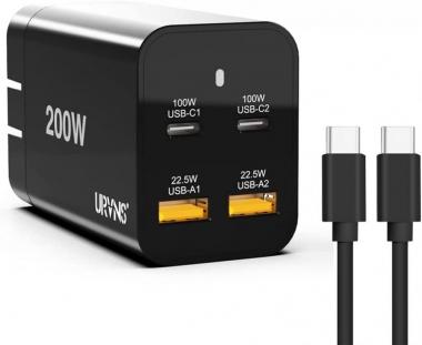 200W USB C Charger, URVNS GaN PD 100W PPS 45W QC22.5W Super Fast Charging Laptop Wall Charger with USB C Cable for MacBook iPhone 14 13 12 Pro Max iPad Samsung Pixel and More