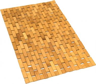 Gonioa Natural Bamboo Bath Mat, Wooden Door Mat Kitchen Floor Bath Rug, Bathroom Shower and Tub Mats, Wooden Bath Mat for Shower, Bath, Spa Or Sauna (16 x 24 Inch)