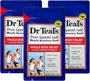 Dr. Teal's Epsom Salt - Muscle Recovery Soak - Whole Body Relief with Arnica, Menthol, Eucalyptus - 2.5lb Bag (Pack of 3)