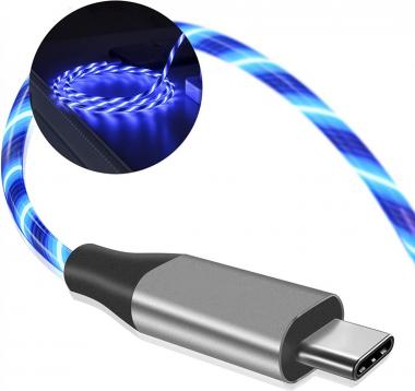 USB C Cable, 3A LED Light Up Fast Charger Charging Cords Type C Cable Compatible with Samsung Galaxy S21 S20 S10 S10E S9 S8 Plus Note 20 10 9 8, LG G8 and More (Blue, 6 ft)