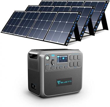 BLUETTI AC200P Solar Generator with Panels Included 2000W Portable Power Station with 3pcs Foldable Solar Panel 120W SP120, Solar Power Generator for Van House Outdoor Camping