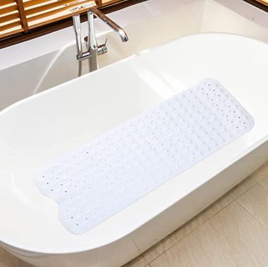 Secopad Bath Mat, 40x16 Inch Shower Mat Non Slip, Bathtub Mat with Drain Holes and Suction Cups for Kids, Baby and Elderly, White