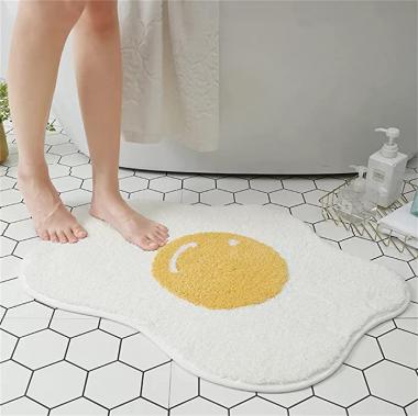 Ankah Bath Mat Cute Rug Non Slip for Bathroom, Absorbent, Extra Soft, Adorable Design, 22" x 30", Poached Eggs