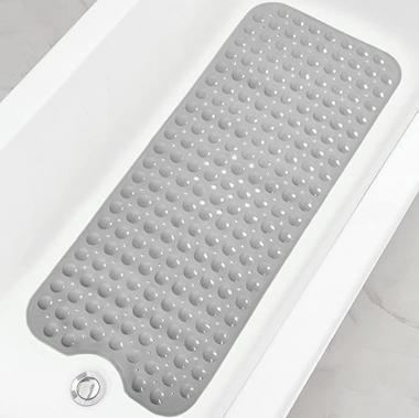 Linoows Bathtub and Shower Mats, Extra Long Non-Slip Bath Mat 39 x 16 Inch, Machine Washable Bath Tub Mat with Suction Cups & Drain Holes for Bathroom, Gray