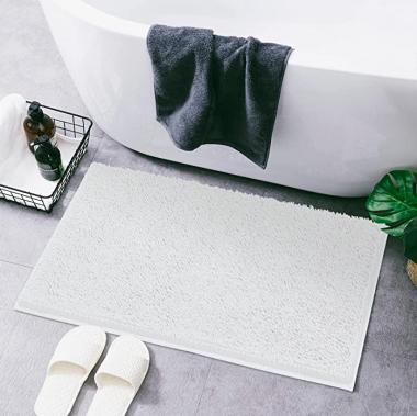 LINLA Non-Slip Shaggy Luxury Chenille White Bath Rug Mat for Bathroom, Machine Washable and Absorbent Fast Dry Kitchen Rugs,Thick Modern Plush Carpet for Tub,Shower and Door(20x32 inches