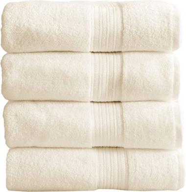 4-Pack Bath Towel Set. 100% Cotton Bathroom Towels. Absorbent Quick-Dry Bath Towels for Home. Cooper Collection. (Bath Towels, Ivory)