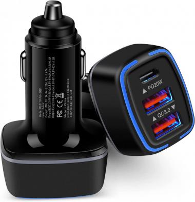 Fast USB C Car Charger, 2Pack 56W[PD20W + Quick Charge 18W + USB-A 18W] 3 Port PD & QC 3.0 Type C Car Charger Adapter for iPhone 14/13/12/11/Pro/X/XS/Max,Samsung Galaxy A53/A73/A33/A23/A13/S22/S21/S20