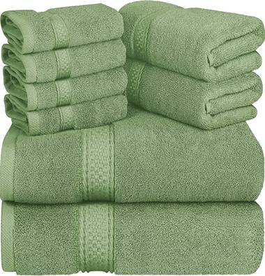 Asiatique Linen – Premium 650 GSM Luxury 8 Piece Bath Towels Set – 100% Ring Spun Cotton Towels for Bathroom – 2 Bath Towels, 2 Hand Towels, and 4 Washcloths – Ideal for Home, Spa & Hotel