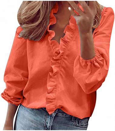 Womens Shirts V Neck Short/Long Sleeve Button Down Casual Blouses Plus Size Tops Dressy Office Business Work Shirt Top