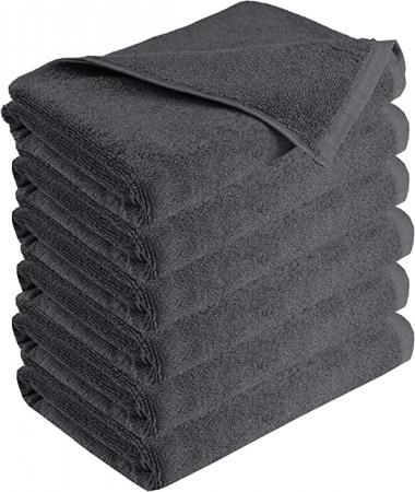 GLAMBURG 100% Cotton 6 Pack Bath Towel Set, Ultra Soft Bath Towels 22x44, Towels for Gym Yoga Pool Spa, Quick Drying & Highly Absorbent - Charcoal Grey