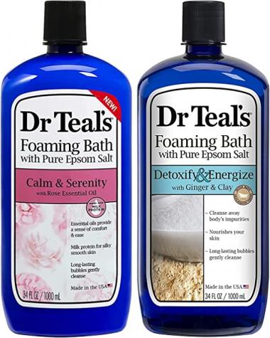 Dr Teal's Foaming Bath Combo Pack (68 fl oz Total), Detoxify & Energize with Ginger & Clay, and Calm & Serenity with Rose Essential Oil. Treat Your Skin, Your Senses, and Your Stress.