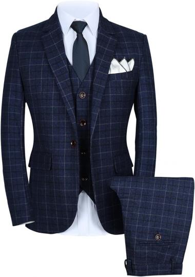 MOGU Mens 3 Piece Slim Fit Plaid Suit Blazer+Vest+Pants