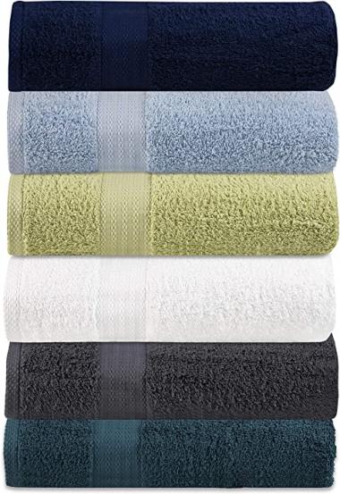 GLAMBURG Premium Cotton 6 Pack Bath Towel Set - 100% Pure Cotton - Multicolor Pack - 6 Bath Towels 27x54 - Ideal for Everyday use - Ultra Soft & Highly Absorbent