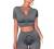 Meyeeka Women's 2 Piece Ribbed Seamless Workout Sets Short Sleeve Crop Top Drawstring Yoga Outfits Sets