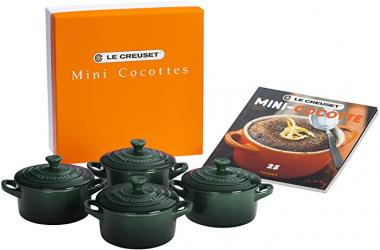 Le Creuset Stoneware Set of 4 Cocottes w/ Mini-Cocotte Cookbook, 8-Ounce Each, Artichaut