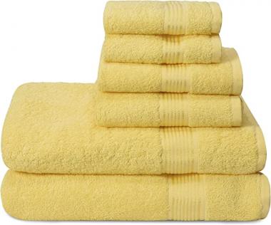 GLAMBURG Ultra Soft 6 Pack Cotton Towel Set, Contains 2 Bath Towels 28x55 inches, 2 Hand Towels 16x24 inches & 2 Wash Coths 12x12 inches, Ideal for Everyday use, Compact & Lightweight - Yellow